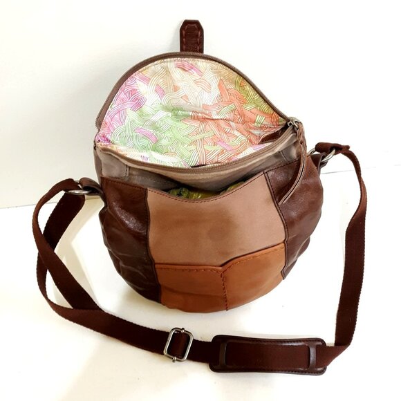 The Sac Tri Color Leather Hobo Satchel Brown Crossbody - Picture 3 of 7